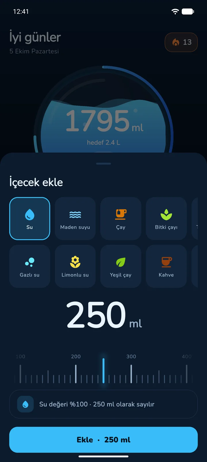 İçecek ekleme ekranı