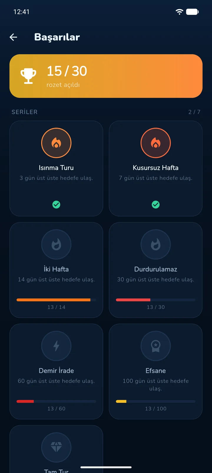 Başarılar ekranı